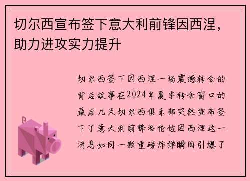 切尔西宣布签下意大利前锋因西涅，助力进攻实力提升
