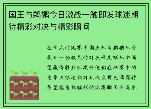 国王与鹈鹕今日激战一触即发球迷期待精彩对决与精彩瞬间
